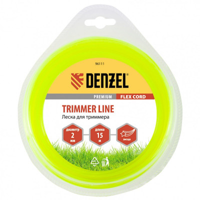 Леска для триммера, звезда 2 мм х 15 м, блистер Flex cord 96111 DENZEL