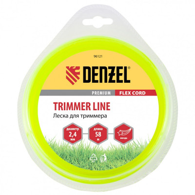 Леска для триммера, звезда 2,4 мм х58 м, блистер Flex cord 96121 DENZEL