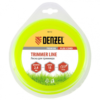 Леска для триммера, звезда 2,4 мм х 15 м, блистер Flex cord 96112 DENZEL
