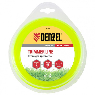 Леска для триммера, круглая 2 мм х 63 м, блистер Flex cord 96118 DENZEL