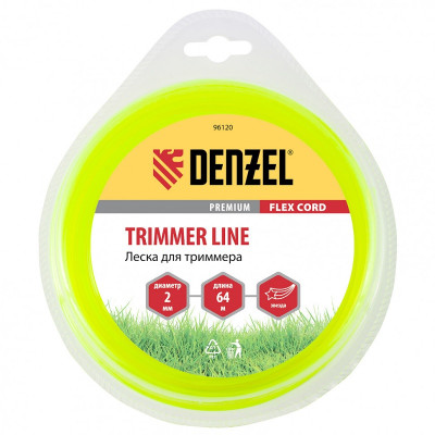 Леска для триммера, звезда 2 мм х 64 м, блистер Flex cord 96120 DENZEL